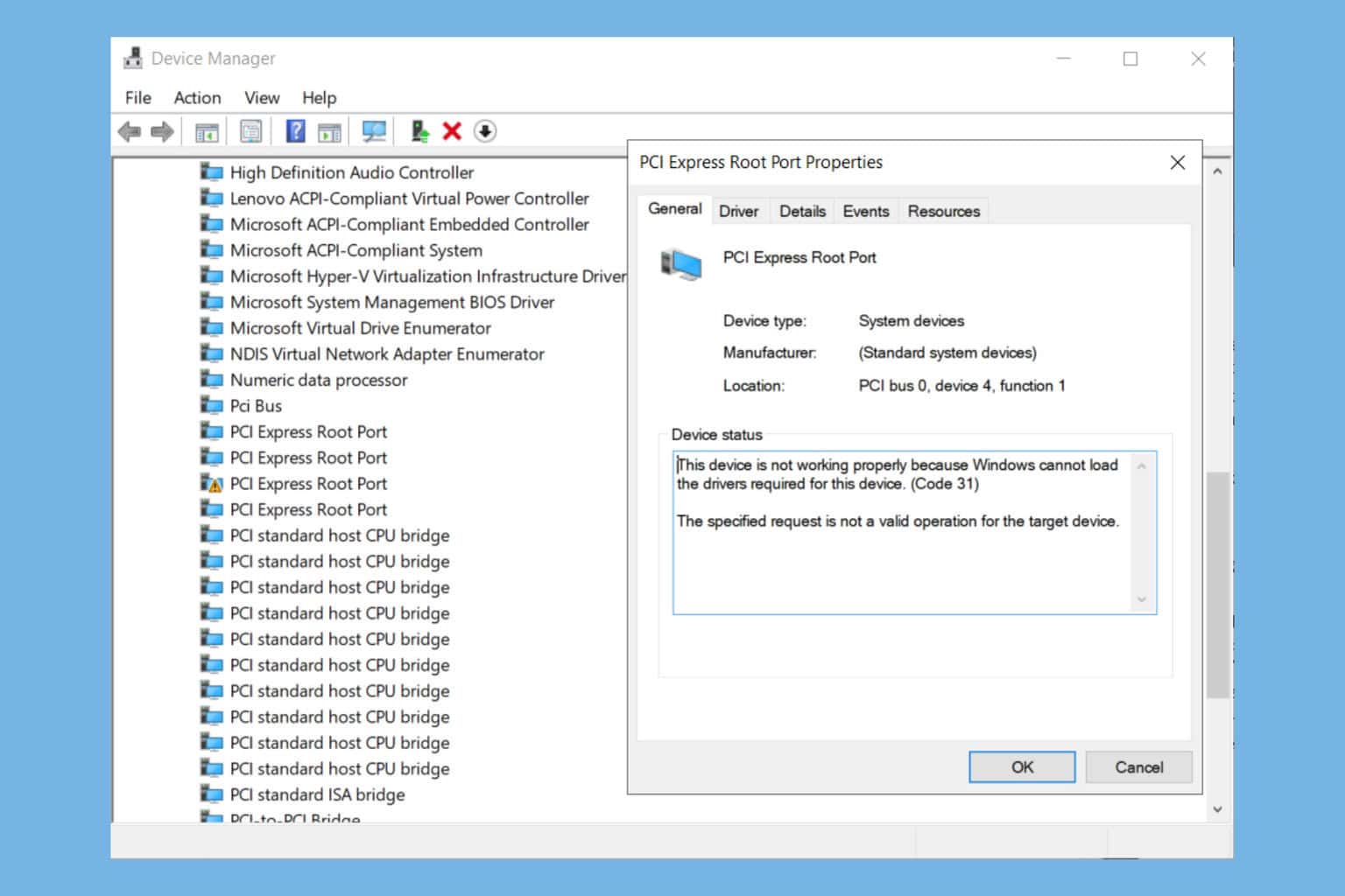 How to fix the PCI express root port error
