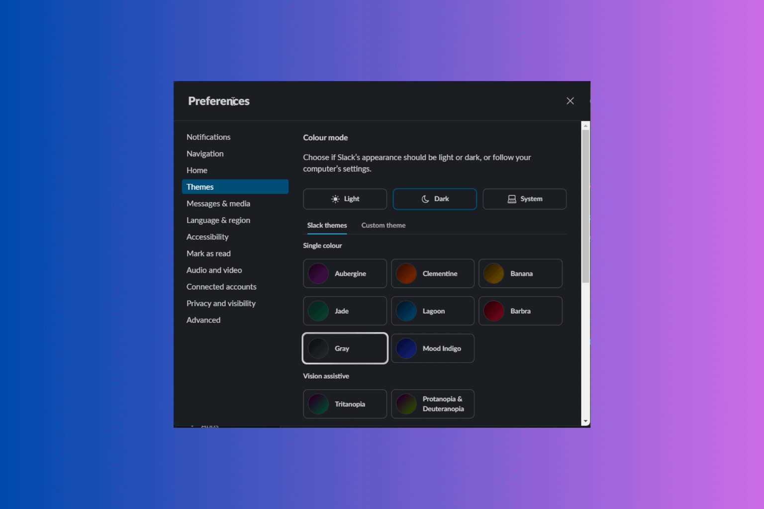 Change slack theme - custom theme
