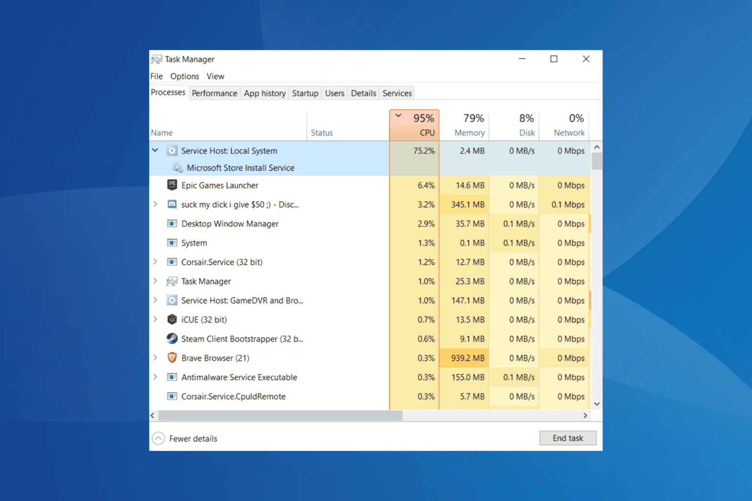 fix microsoft store install service high cpu