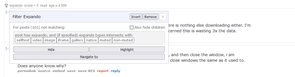 Reddit Enhancement Suite comment filter

